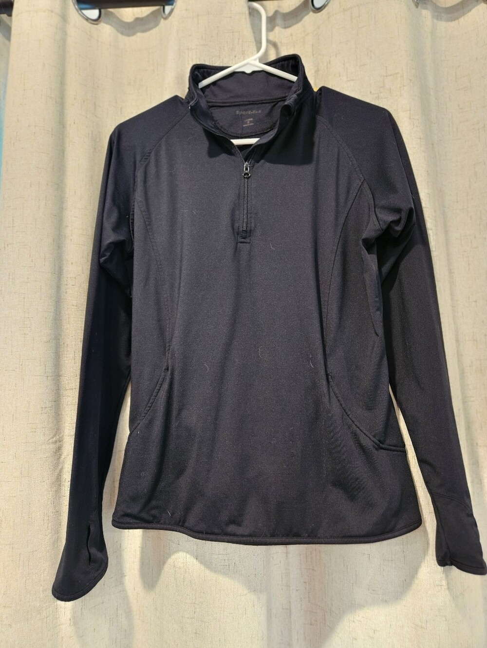 Ladies' Quarter-Zip Performance Pullover - Black With Thumb Holes